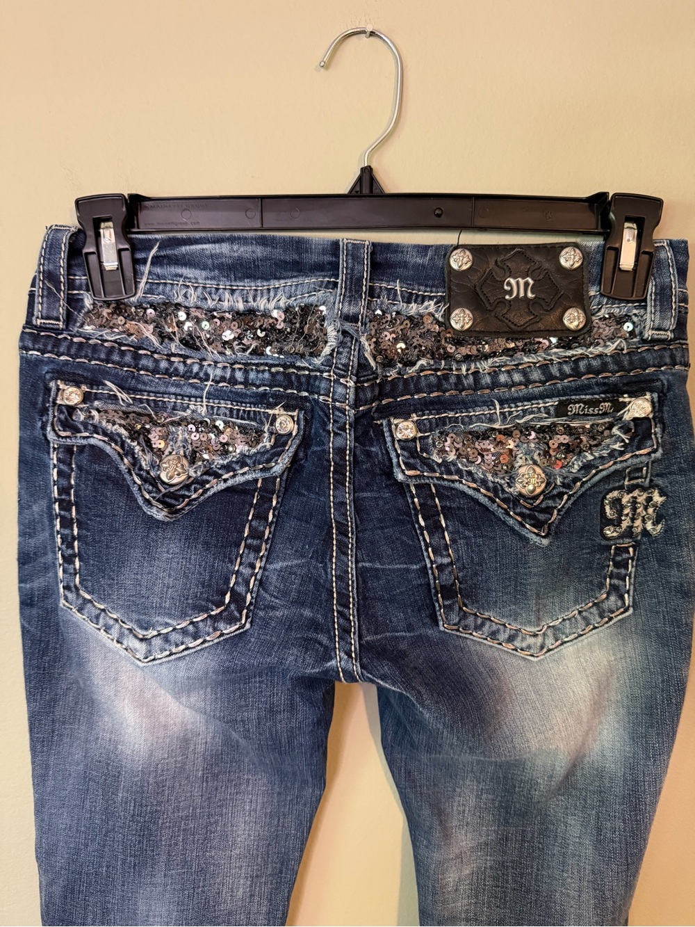 Gorgeous Y2K Miss Me Boot Jeans With Sequin-Embellished Pockets 33” Inseam